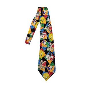 Vtg 1996 All Silk Looney Tunes Necktie Six Flags Retro Cartoon Colorful Kidcore